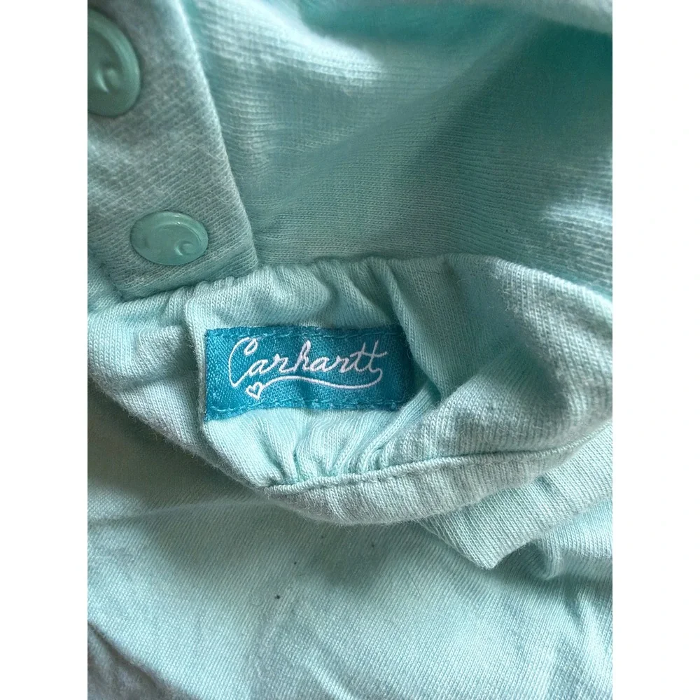 Carhartt Baby Girls Aqua Blue Farm Animal Graphic Snap Bodysuit 3M Cotton